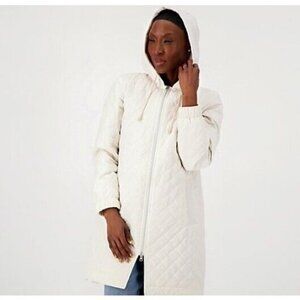 Nuage Zip Front Quilted Jacket with Knit Hood Cream Medium